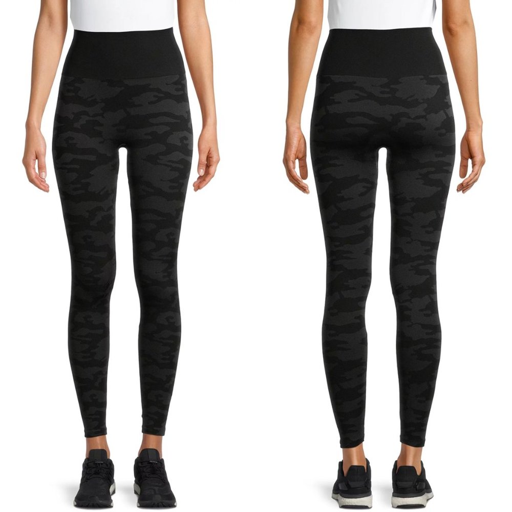 2x WARNER'S Black Camouflage Seamless No Muffin Top Shaping Leggings L/XL NWT